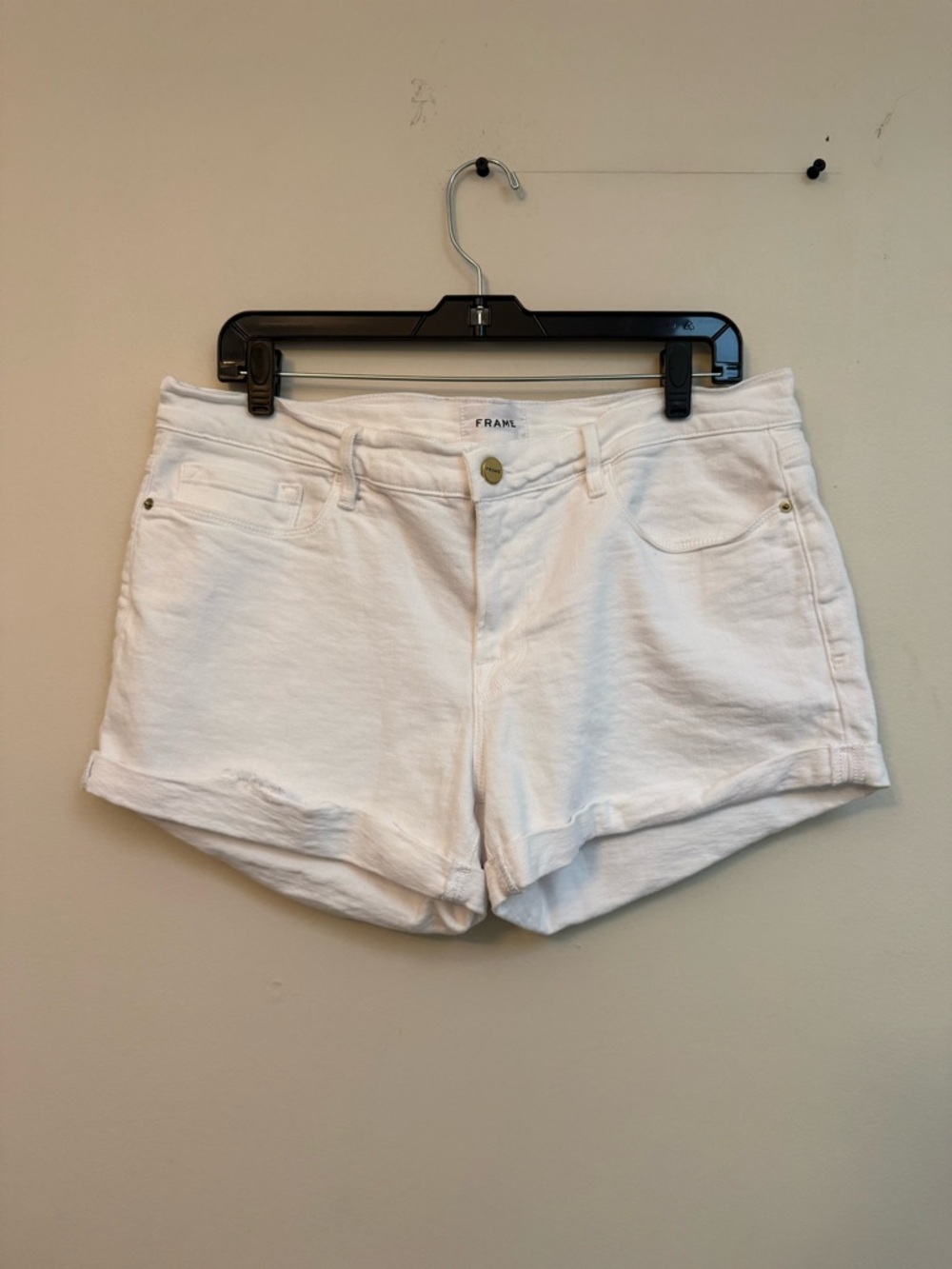 Frame Le Cutoff White Rolled-Hem Denim Shorts